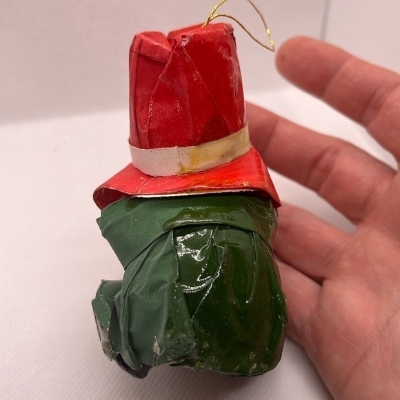 Vintage MCM Christmas Ornaments Flocked Felted Elf, Paper Mache Drummer Santa - Picture 10 of 16